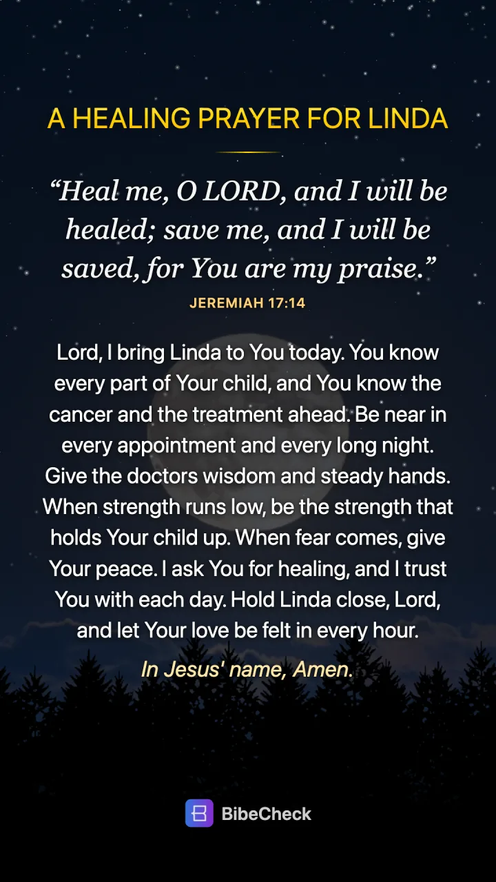 A sample prayer card for Linda